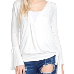 New White Wrap Blouse with Split Sleeve